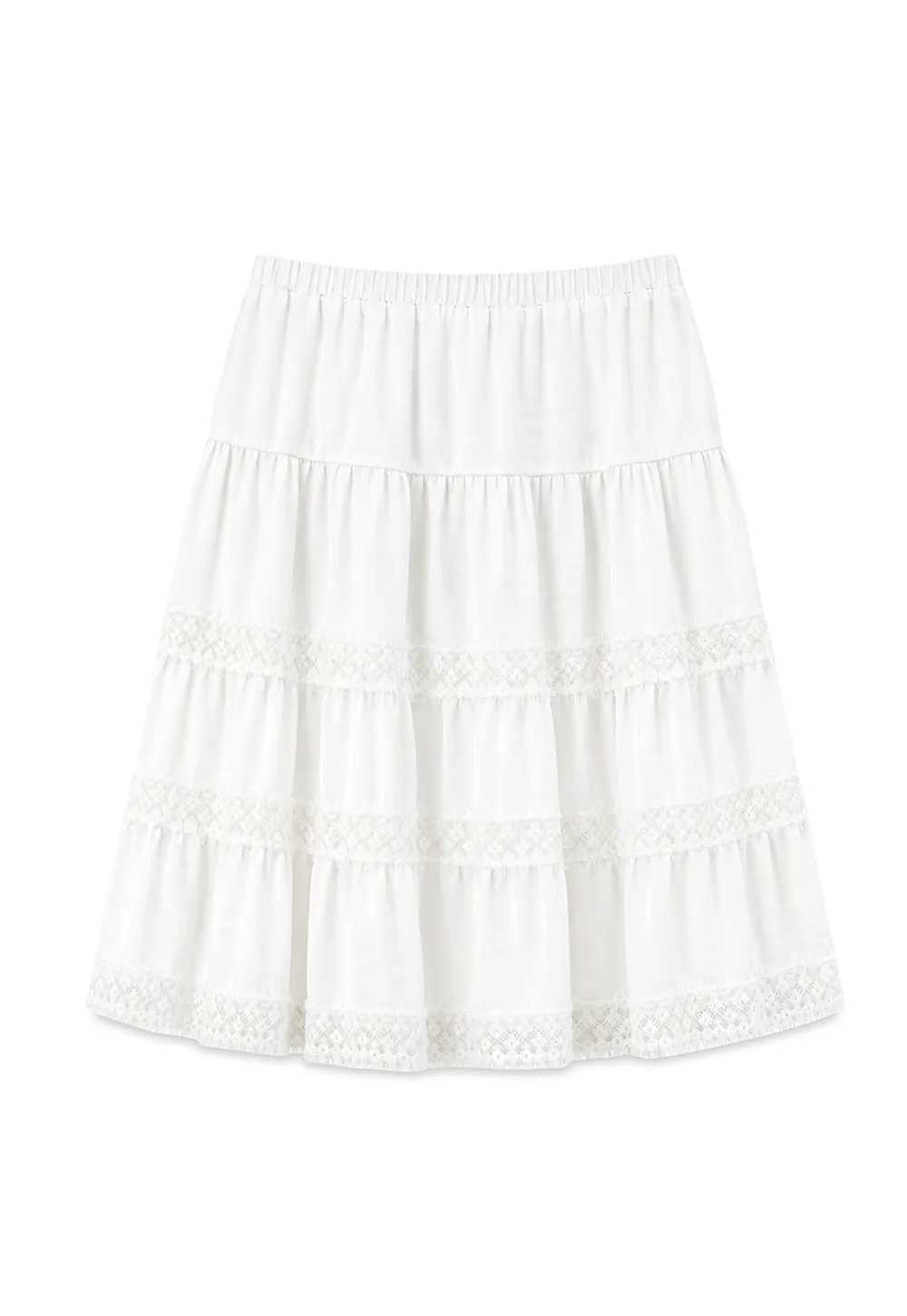 Tiered Skirt with Lace Trim and Elastic Waist