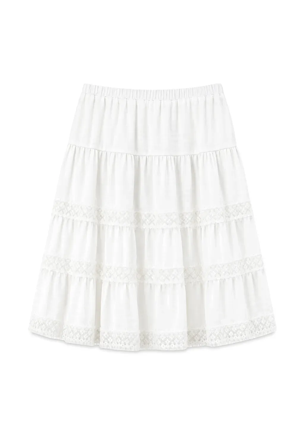 Tiered Skirt with Lace Trim and Elastic Waist