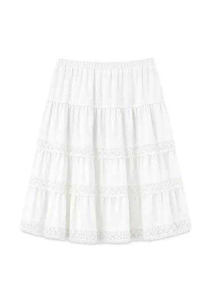 Tiered Skirt with Lace Trim and Elastic Waist