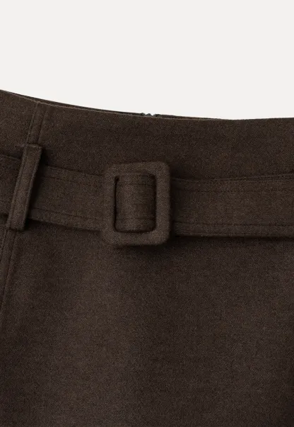 High Waist Belted A-Line Skirt