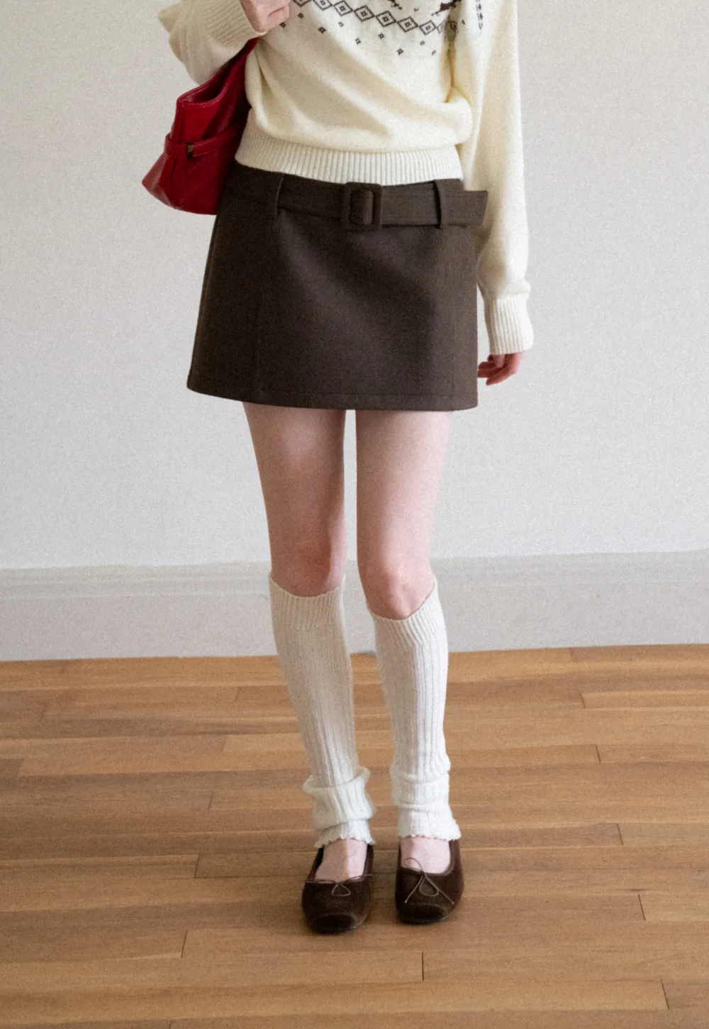 High Waist Belted A-Line Skirt