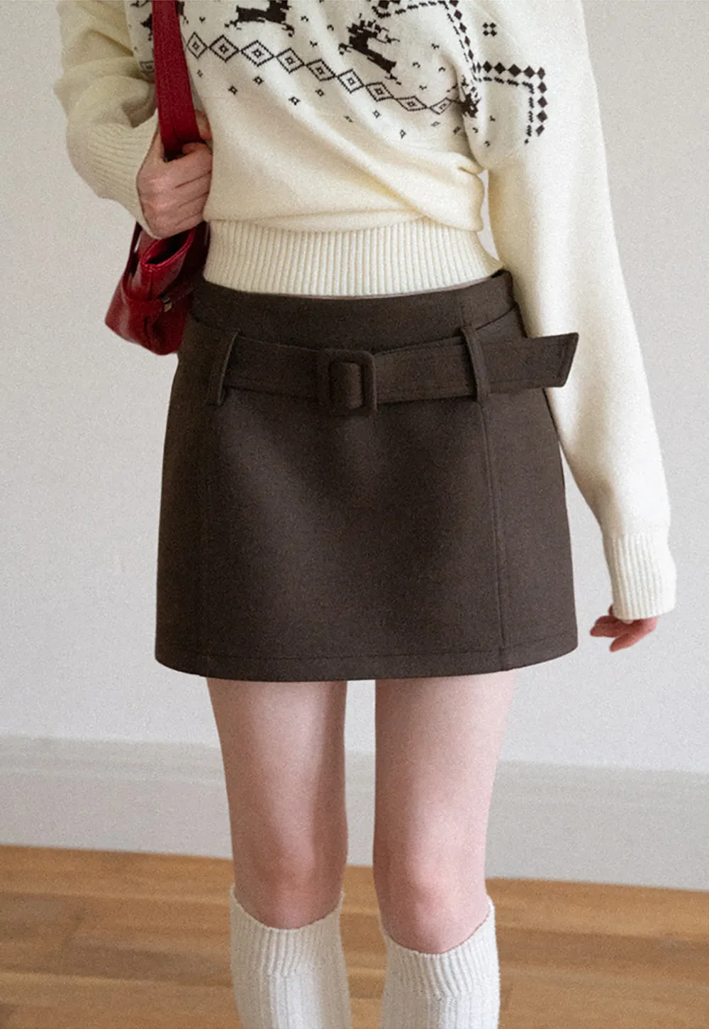High Waist Belted A-Line Skirt