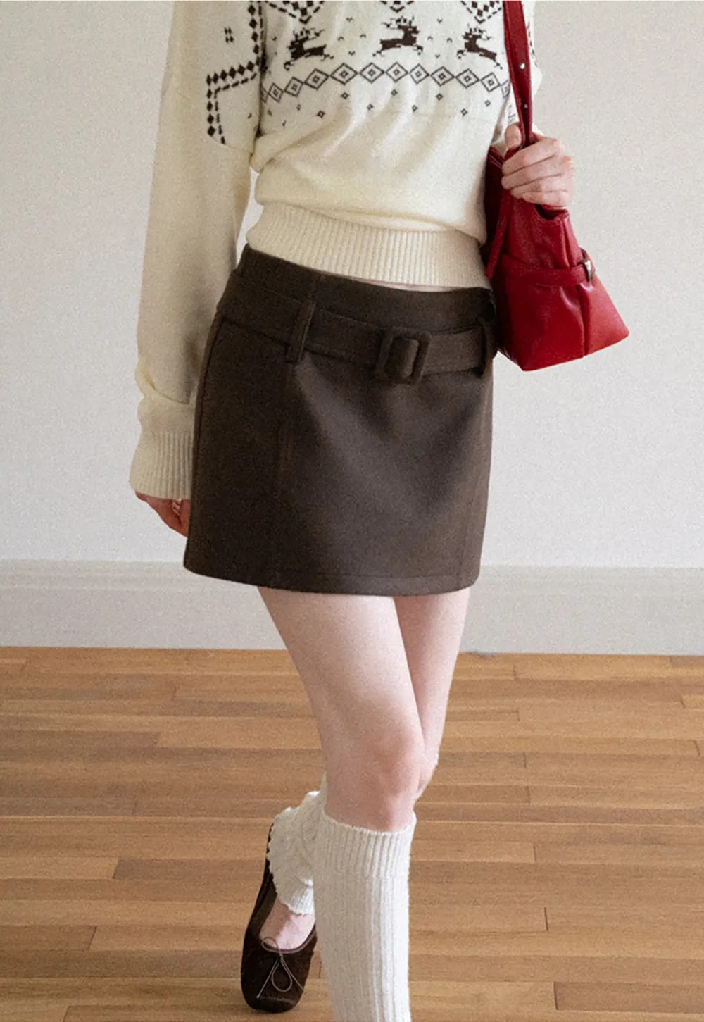 High Waist Belted A-Line Skirt