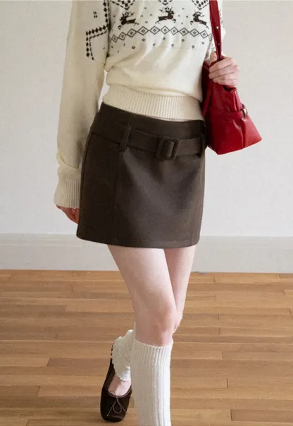 High Waist Belted A-Line Skirt