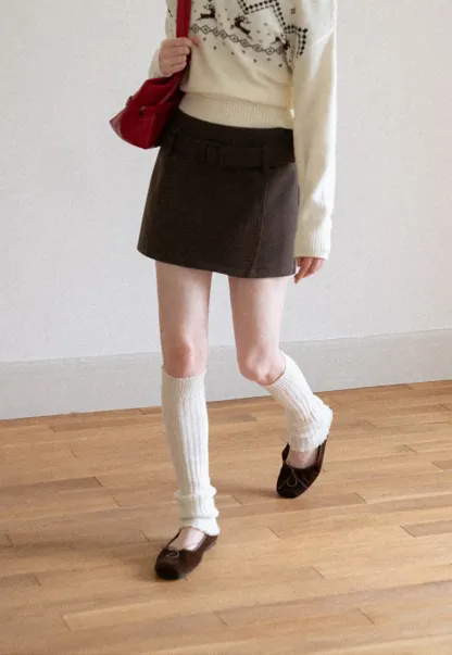 High Waist Belted A-Line Skirt