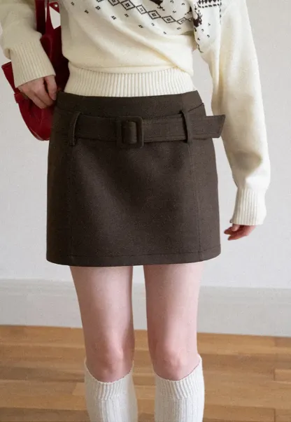 High Waist Belted A-Line Skirt