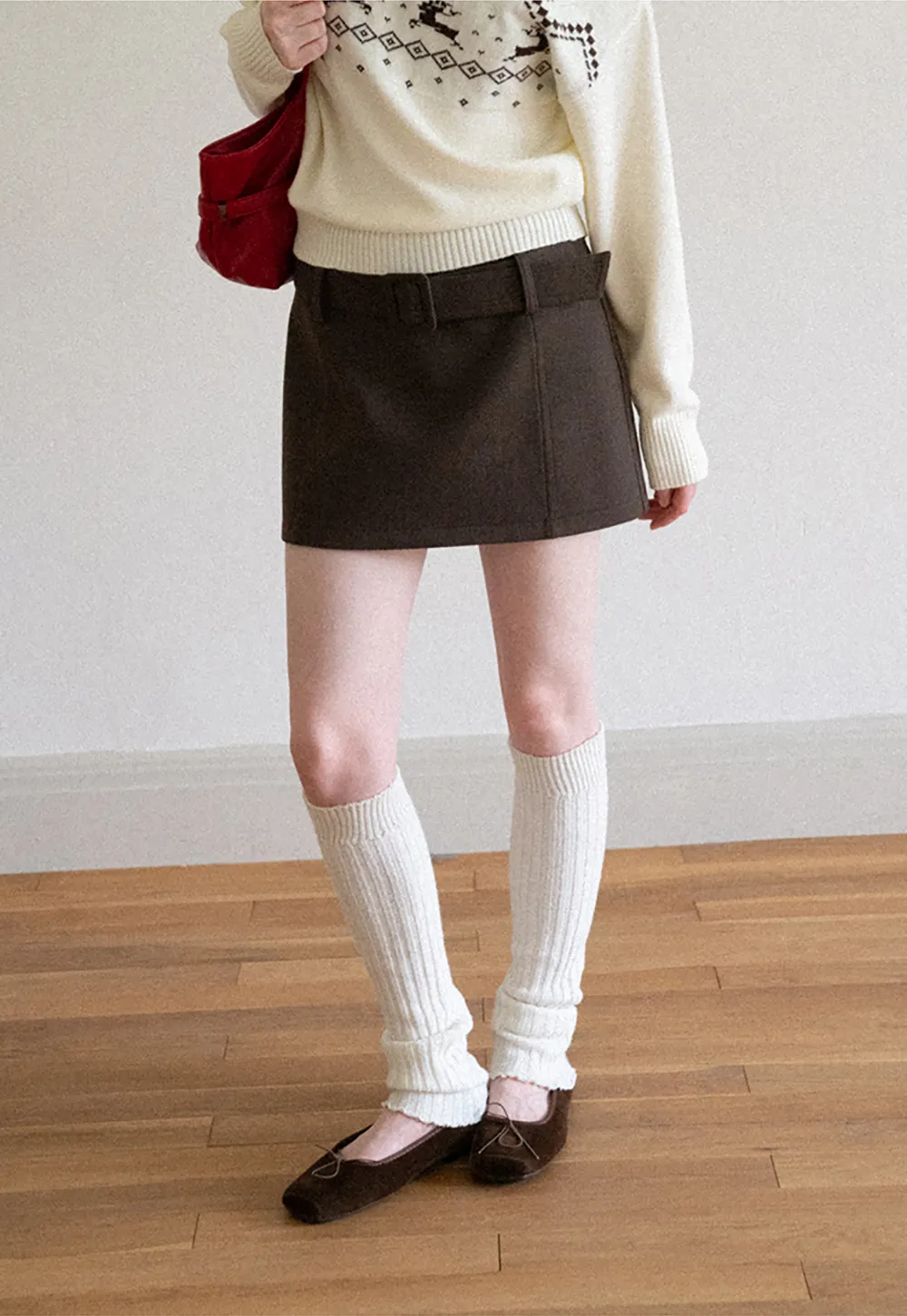 High Waist Belted A-Line Skirt