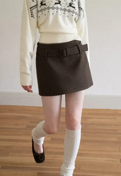 High Waist Belted A-Line Skirt