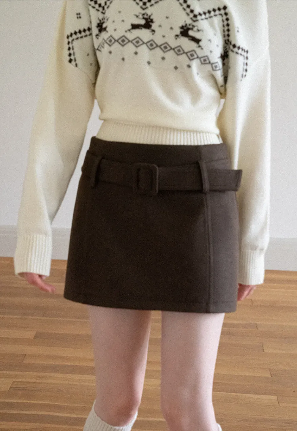 High Waist Belted A-Line Skirt