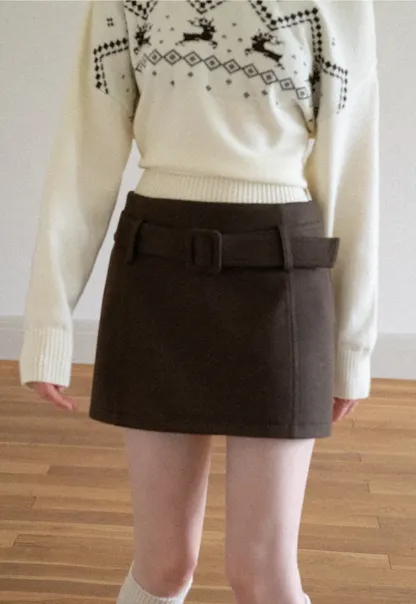 High Waist Belted A-Line Skirt