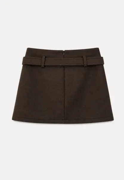 High Waist Belted A-Line Skirt