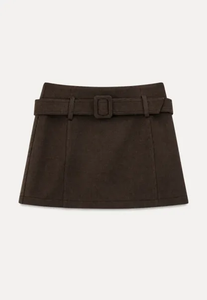 High Waist Belted A-Line Skirt
