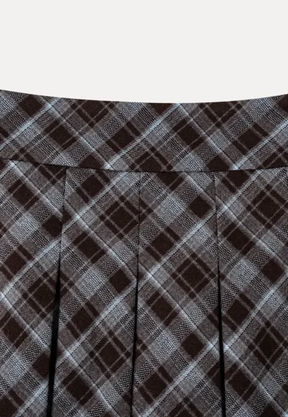 Plaid Pattern Flared Skirt with Ruffled Hem