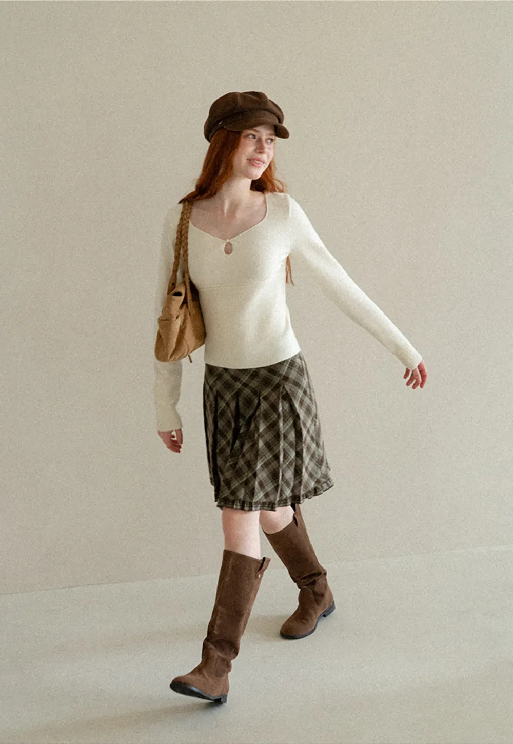 Plaid Pattern Flared Skirt with Ruffled Hem