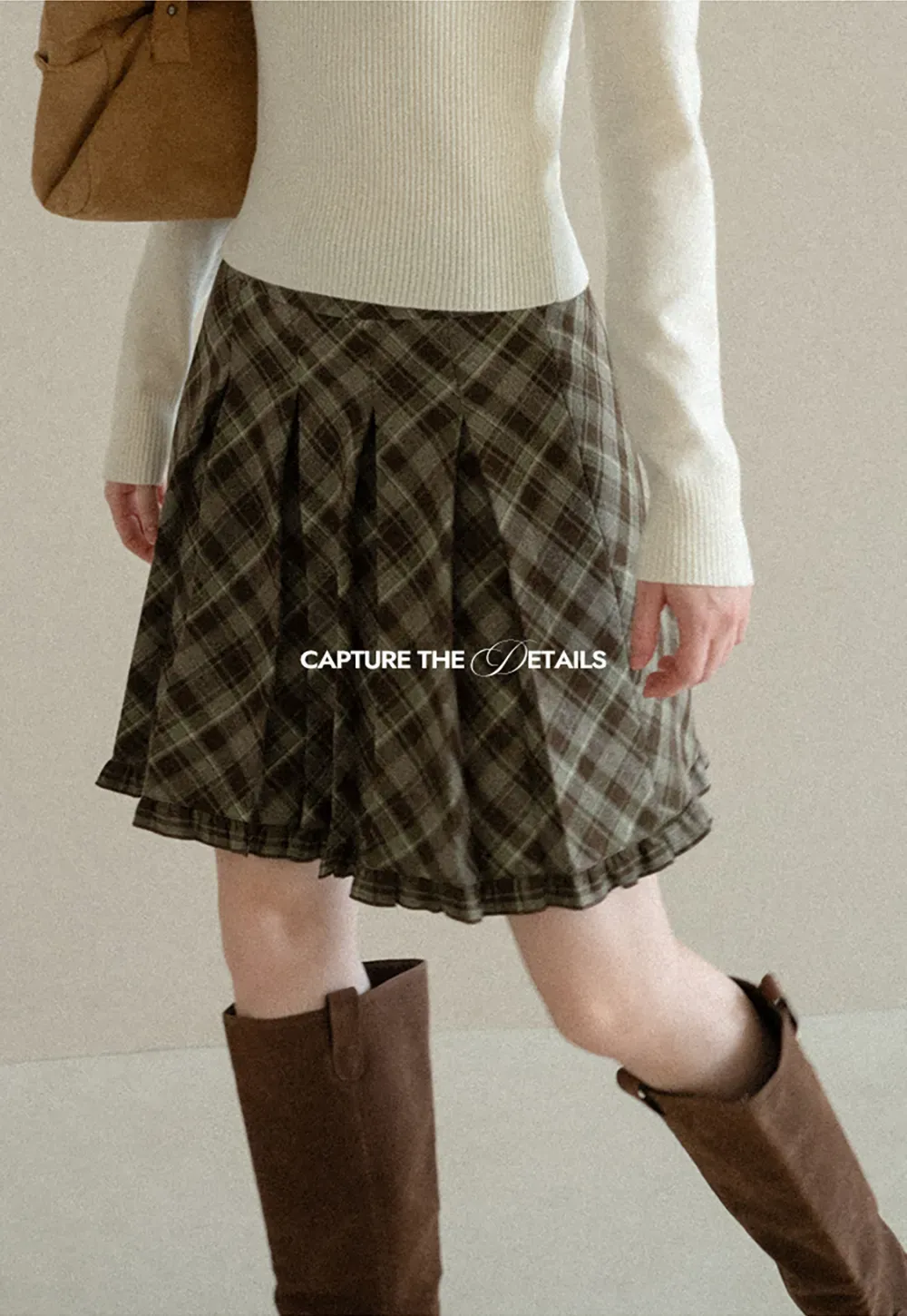 Plaid Pattern Flared Skirt with Ruffled Hem