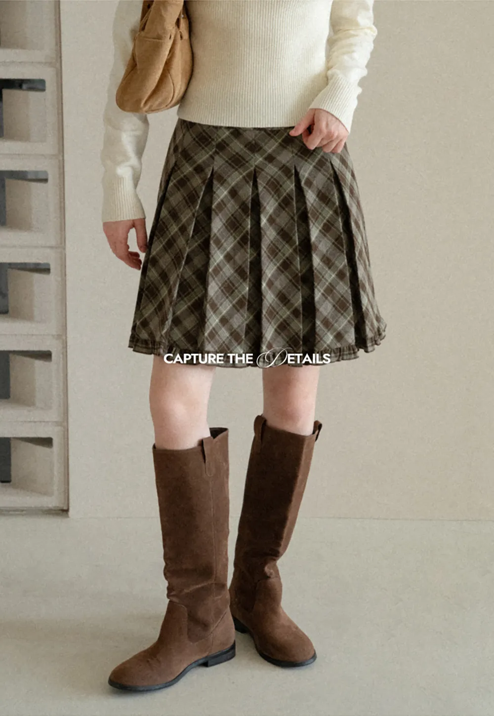 Plaid Pattern Flared Skirt with Ruffled Hem