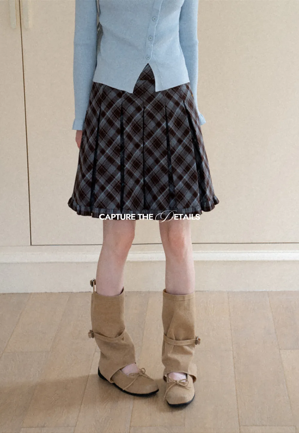 Plaid Pattern Flared Skirt with Ruffled Hem
