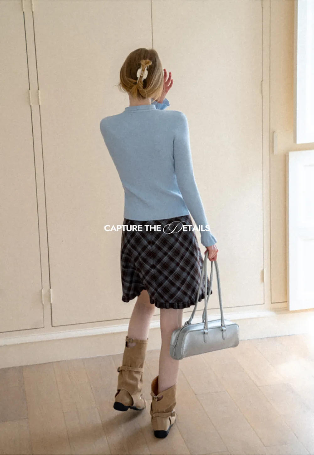 Plaid Pattern Flared Skirt with Ruffled Hem