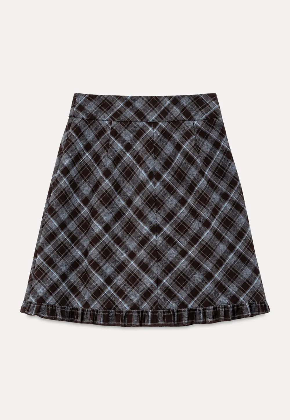 Plaid Pattern Flared Skirt with Ruffled Hem