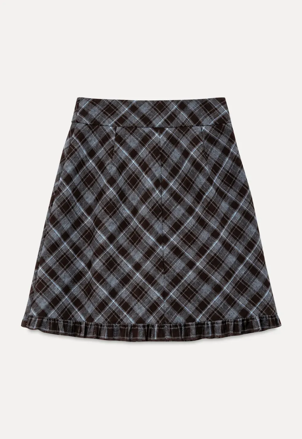 Plaid Pattern Flared Skirt with Ruffled Hem