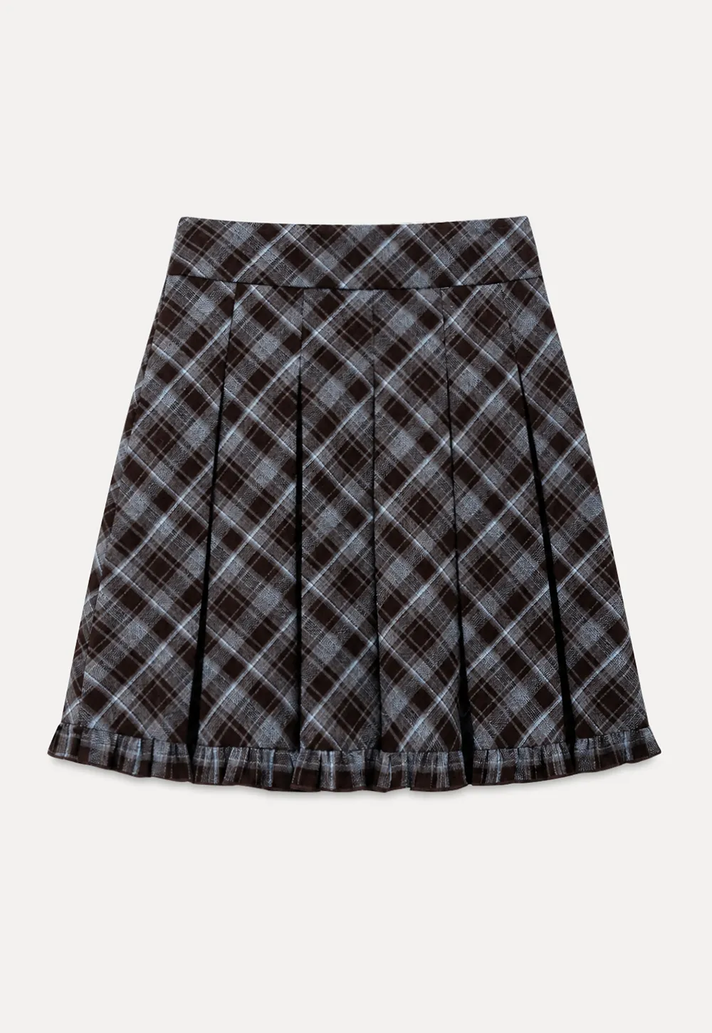 Plaid Pattern Flared Skirt with Ruffled Hem