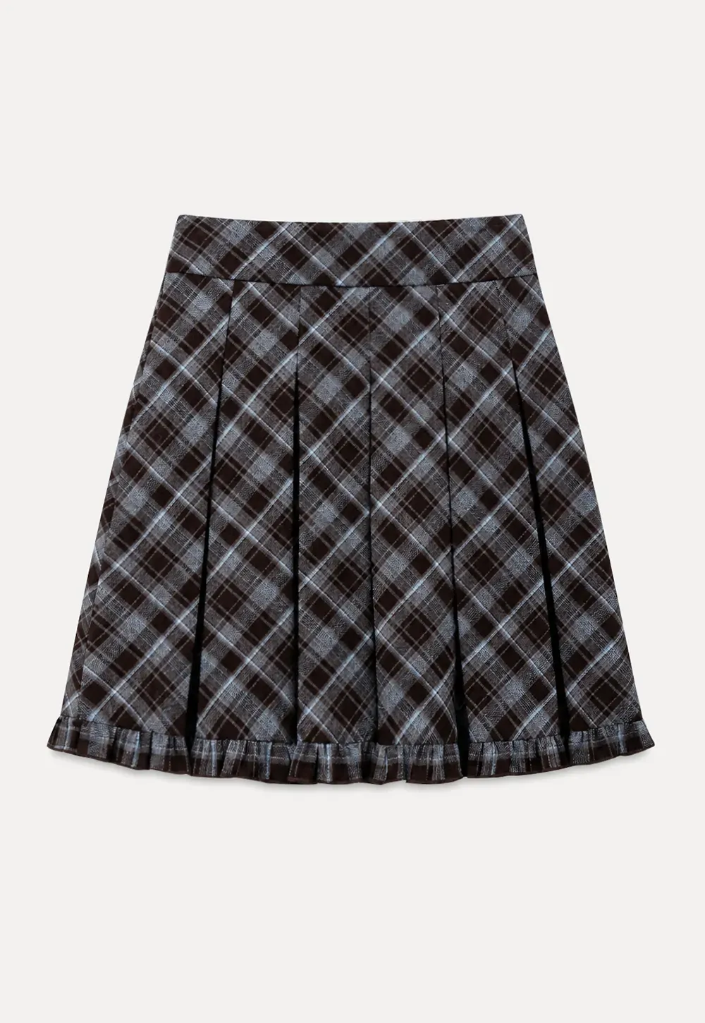 Plaid Pattern Flared Skirt with Ruffled Hem