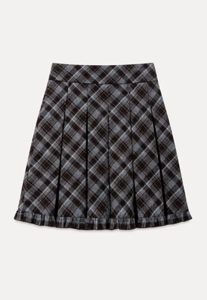 Plaid Pattern Flared Skirt with Ruffled Hem