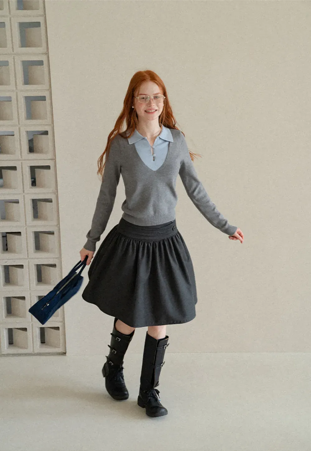 High Waist Pleated A Line Skirt