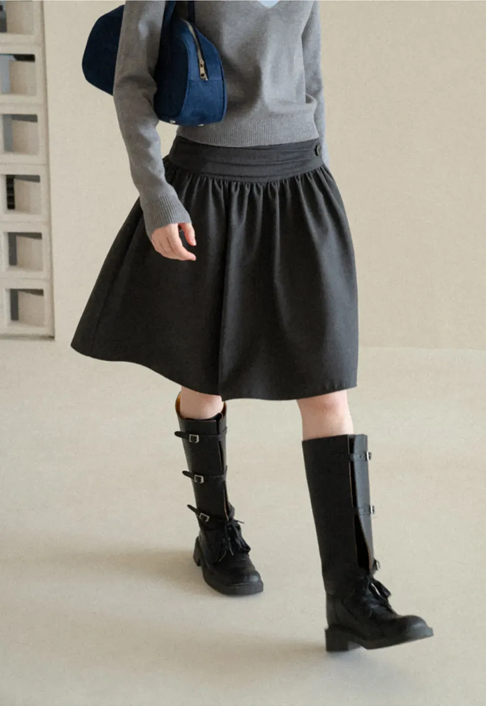 High Waist Pleated A Line Skirt