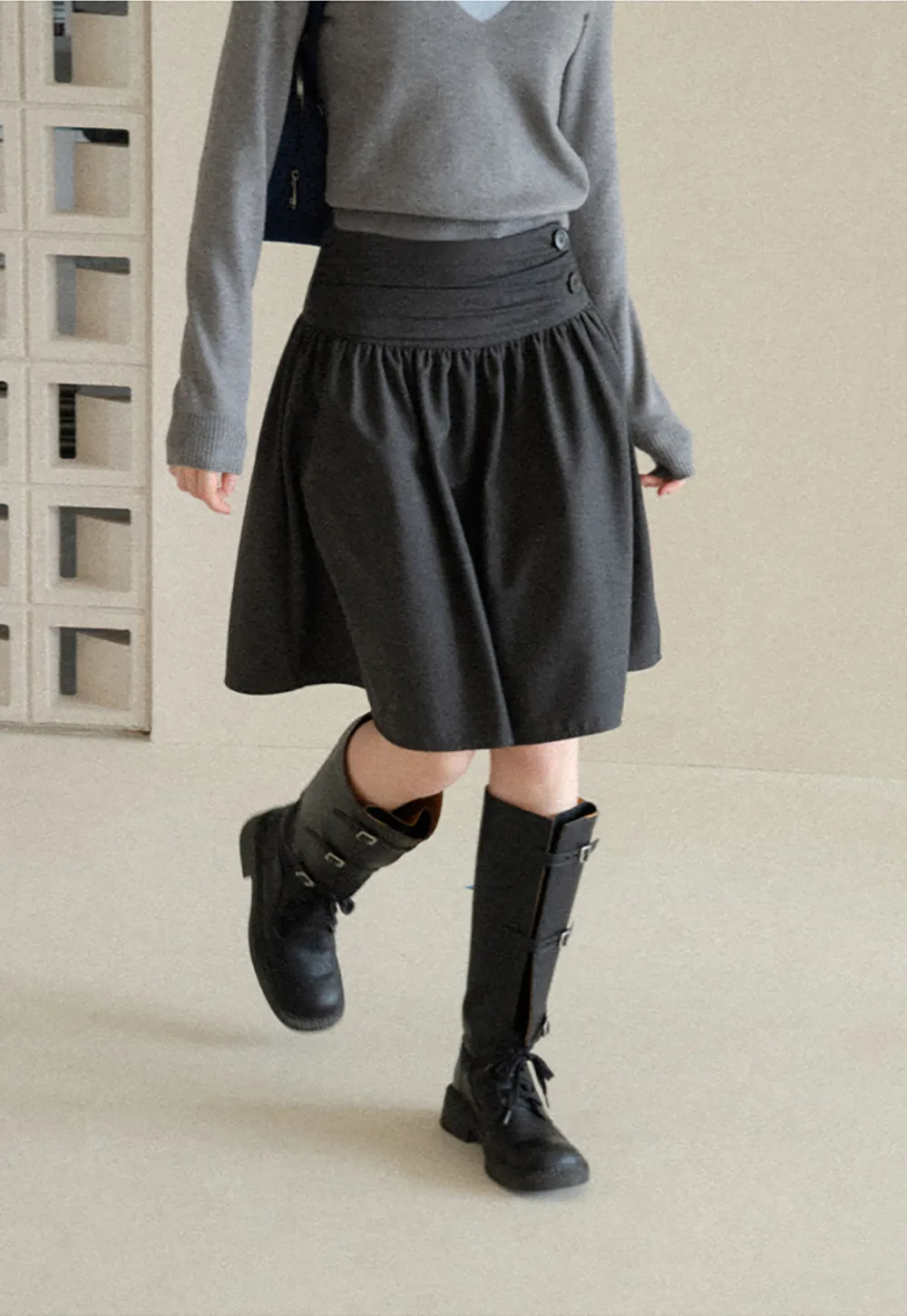 High Waist Pleated A Line Skirt