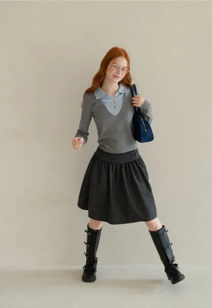 High Waist Pleated A Line Skirt