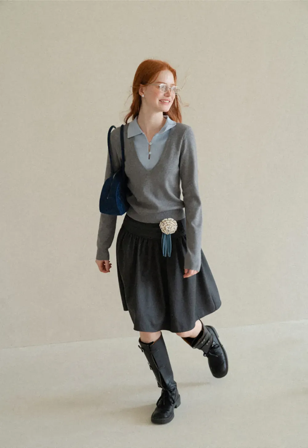 High Waist Pleated A Line Skirt
