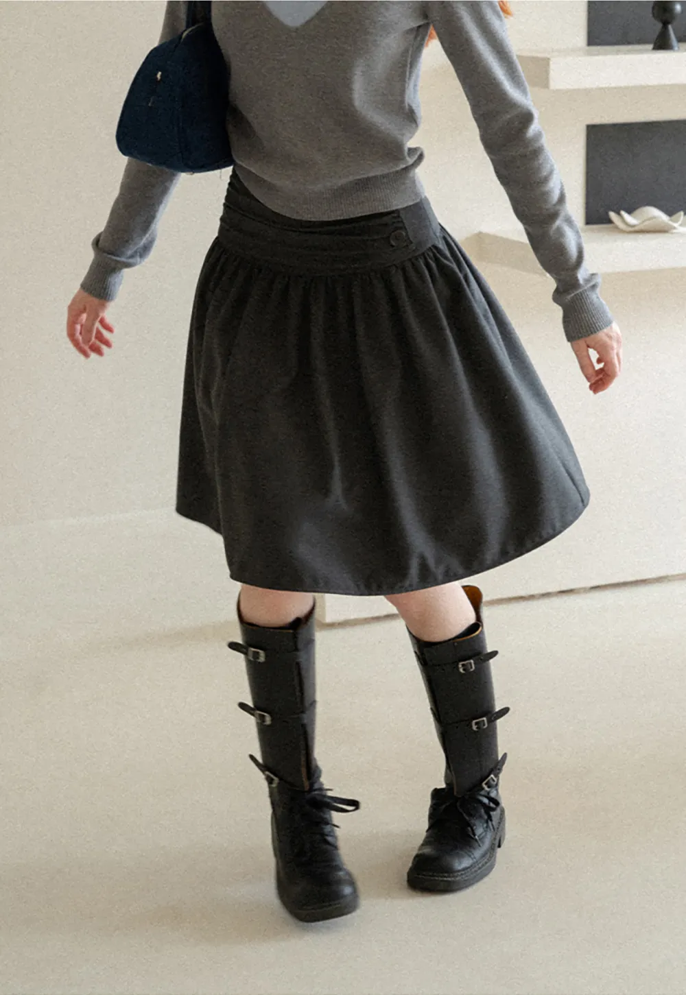 High Waist Pleated A Line Skirt