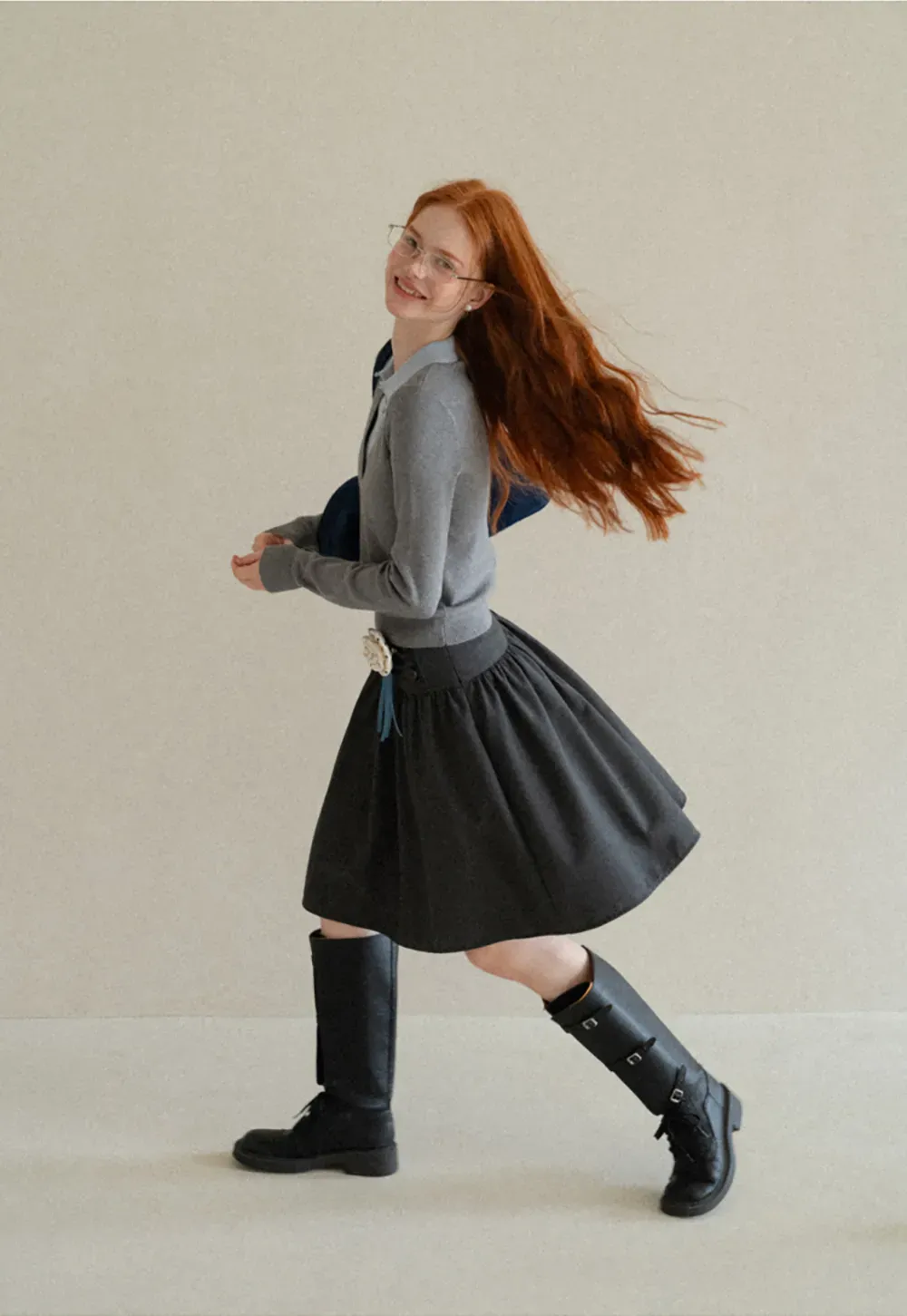 High Waist Pleated A Line Skirt