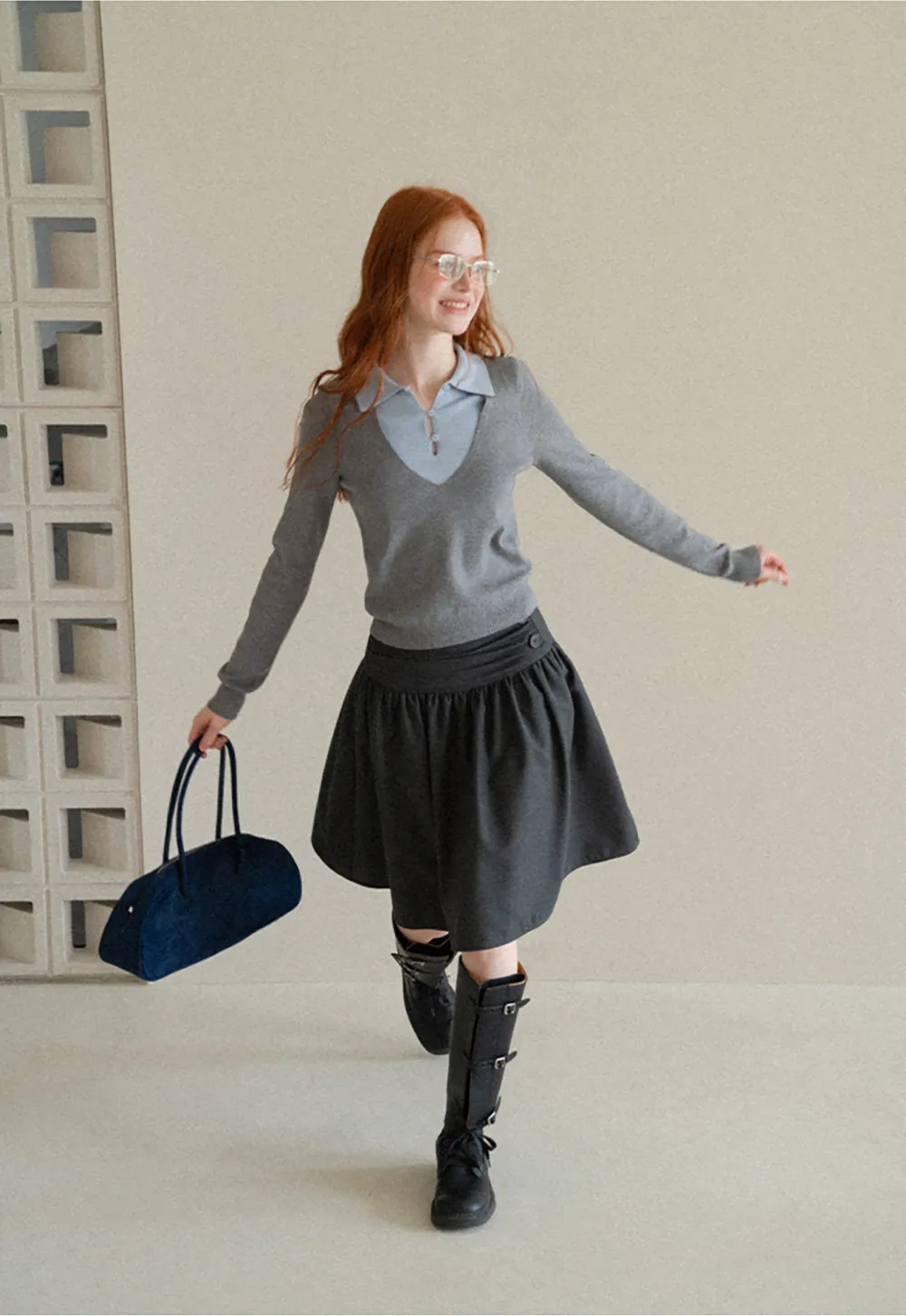 High Waist Pleated A Line Skirt