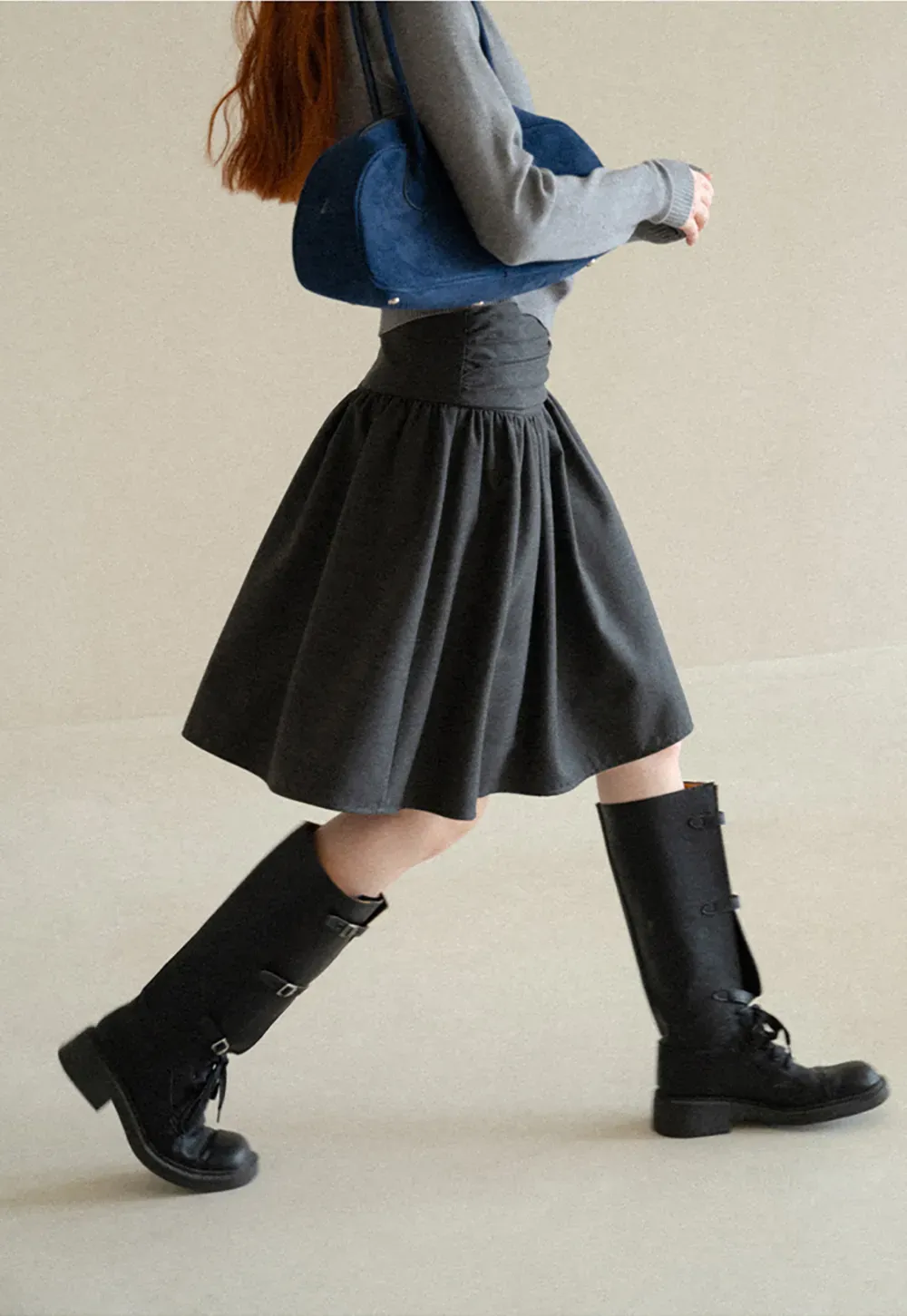 High Waist Pleated A Line Skirt