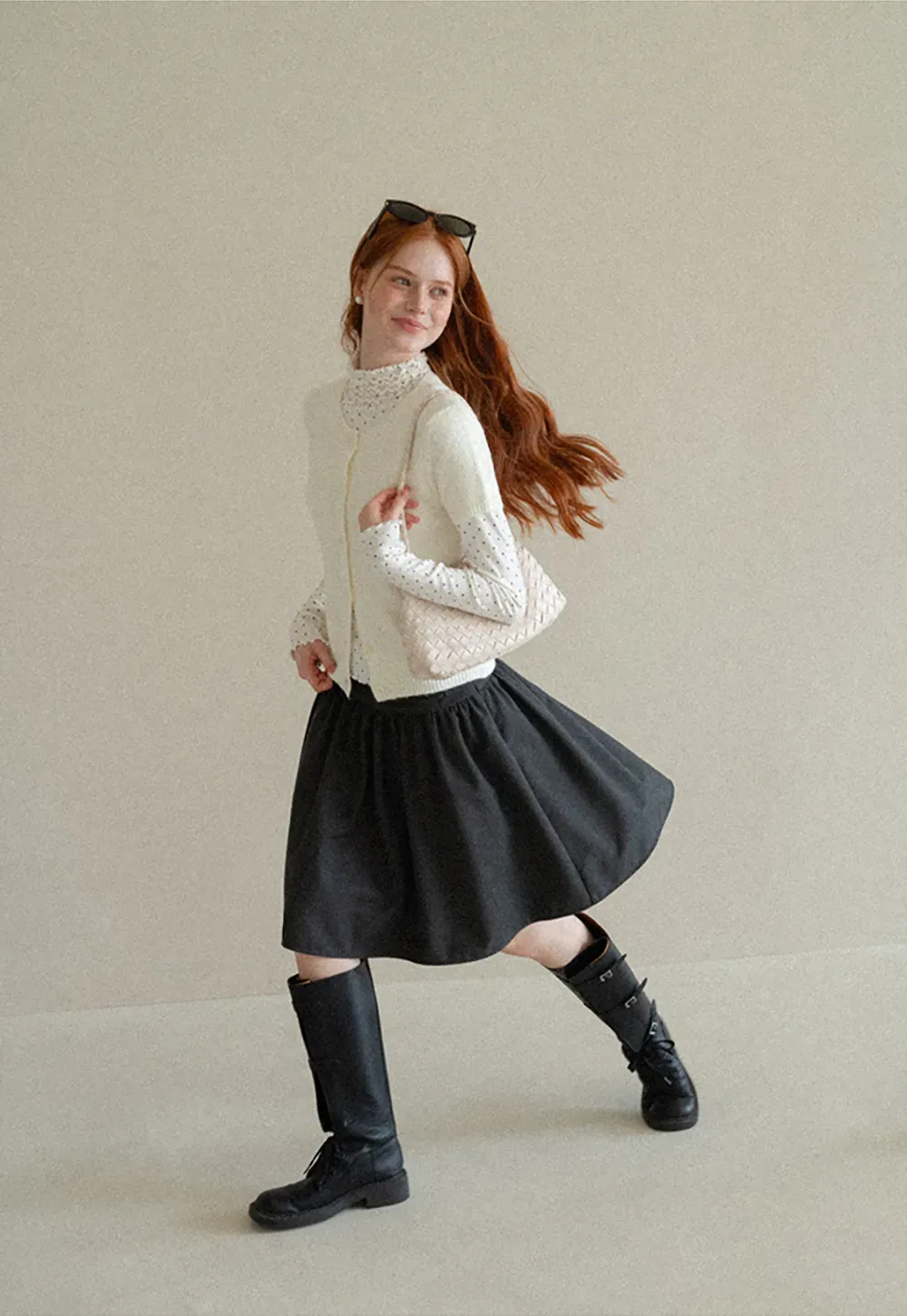 High Waist Pleated A Line Skirt