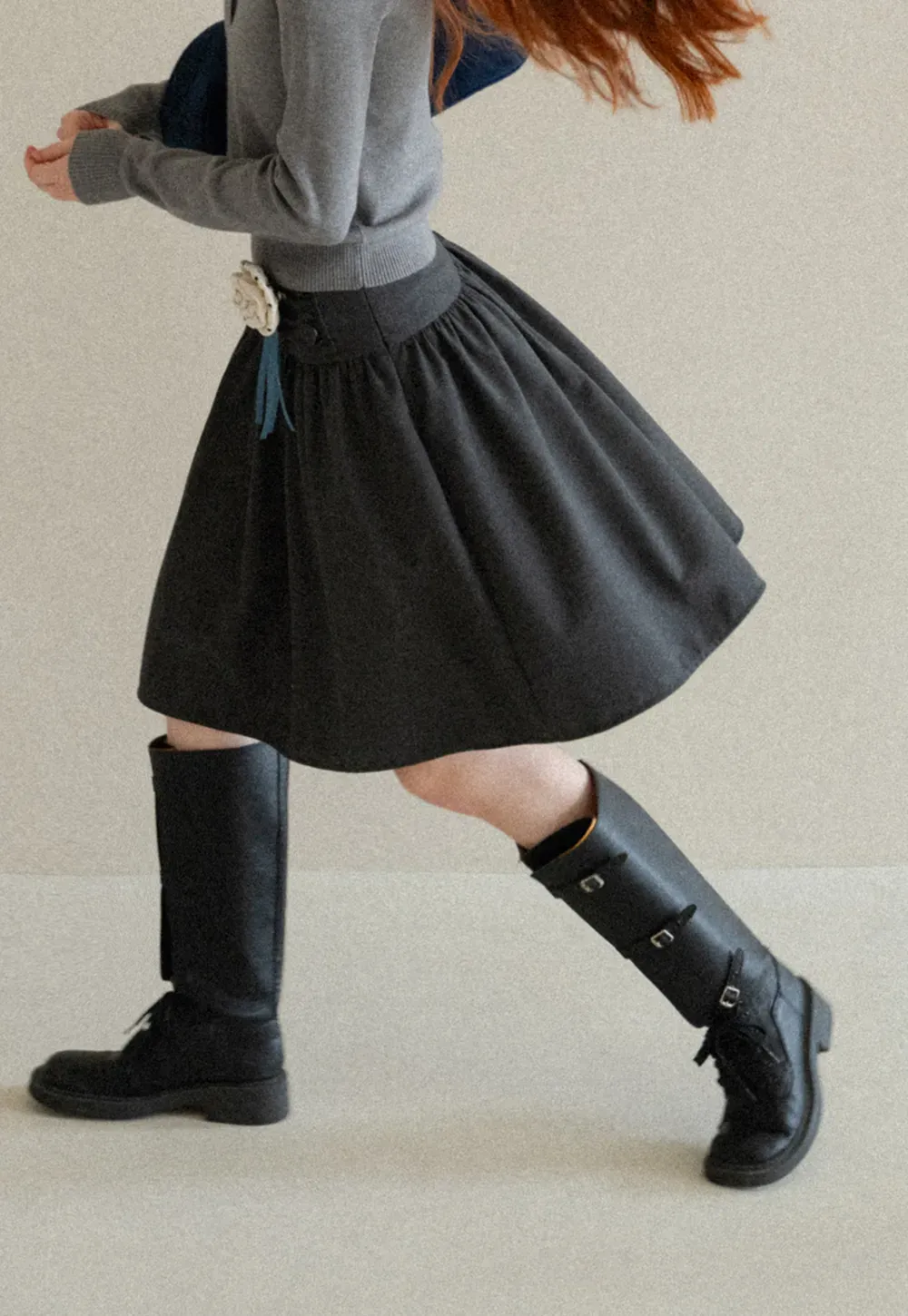 High Waist Pleated A Line Skirt