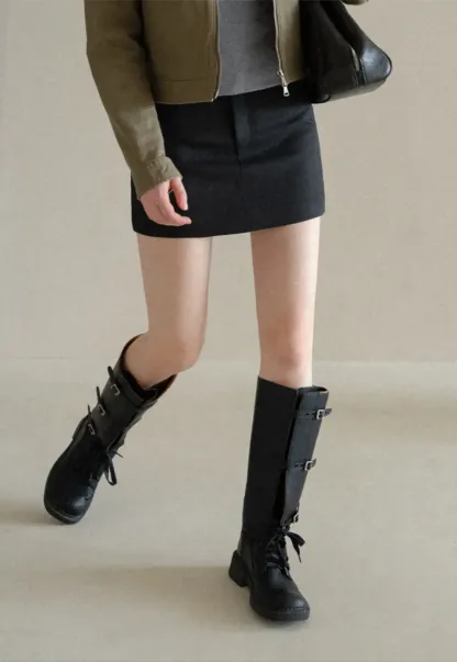 High Waist A Line Skirt with Side Panel Detail