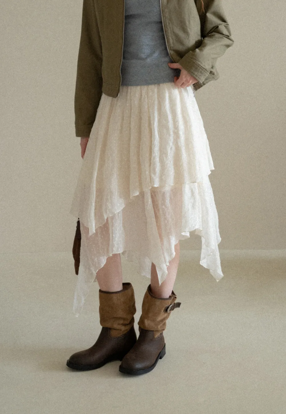 Asymmetrical Tiered Pleated Skirt