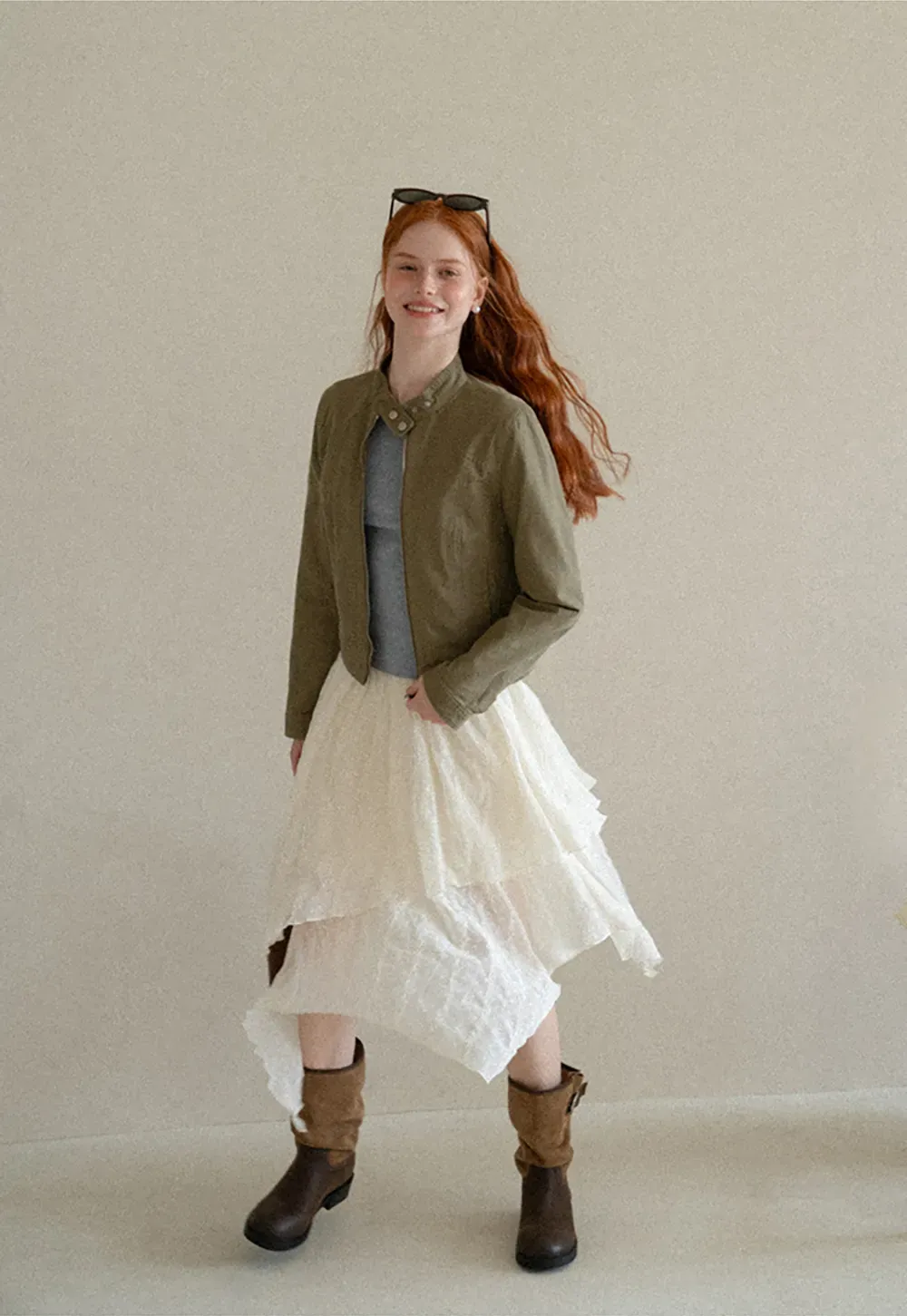Asymmetrical Tiered Pleated Skirt