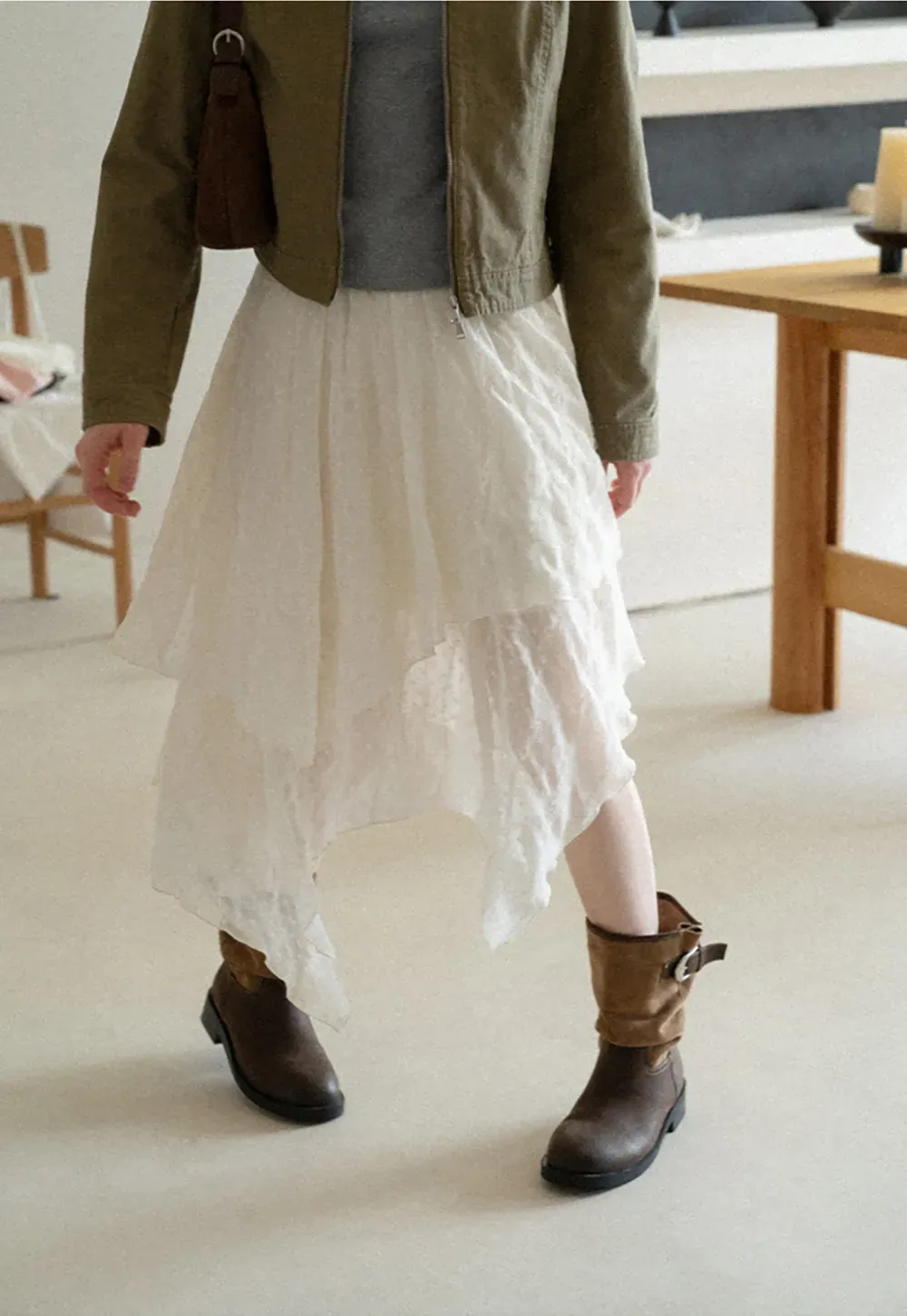 Asymmetrical Tiered Pleated Skirt