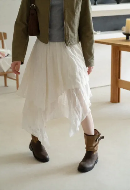 Asymmetrical Tiered Pleated Skirt