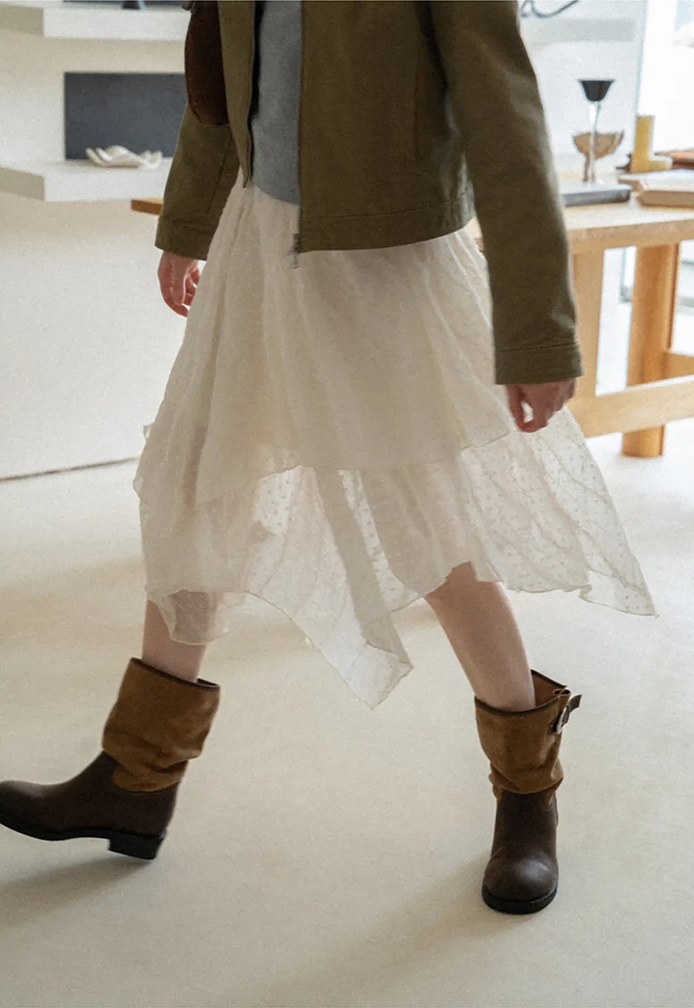 Asymmetrical Tiered Pleated Skirt