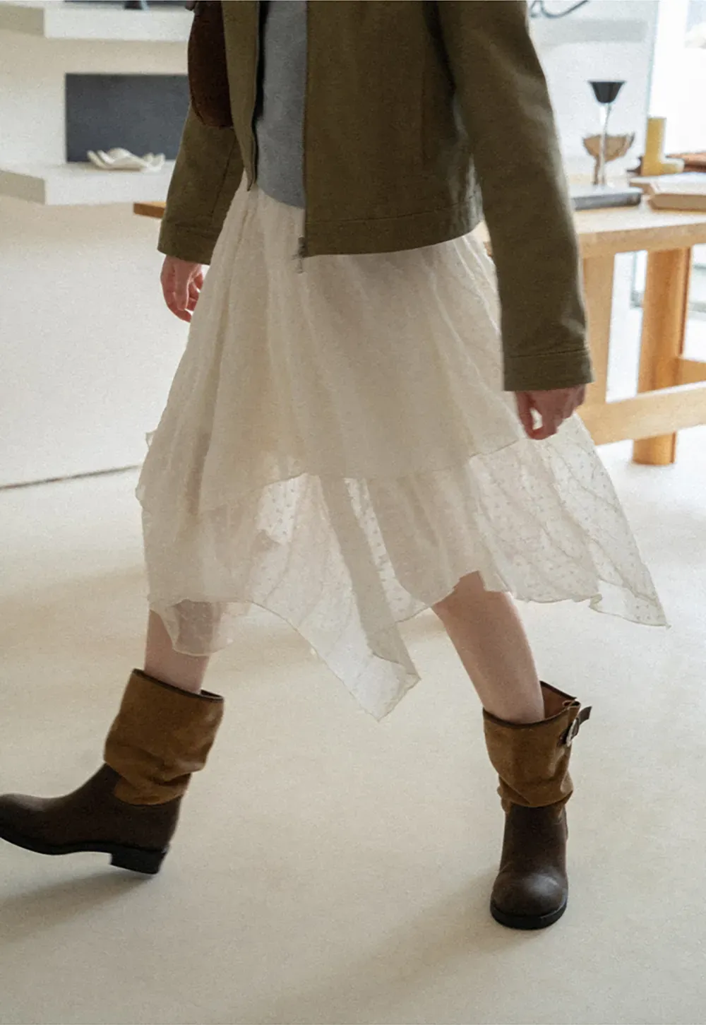 Asymmetrical Tiered Pleated Skirt