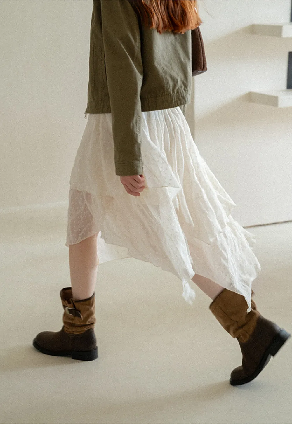 Asymmetrical Tiered Pleated Skirt