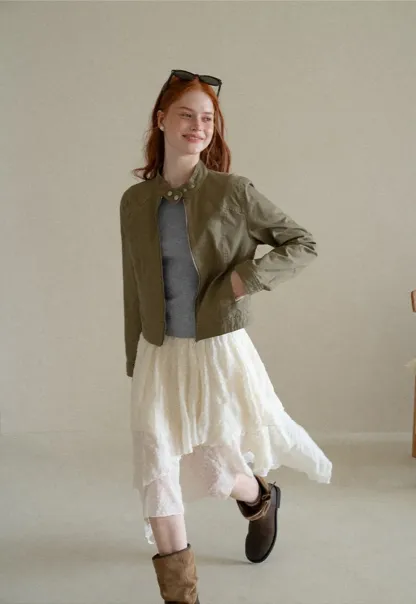 Asymmetrical Tiered Pleated Skirt
