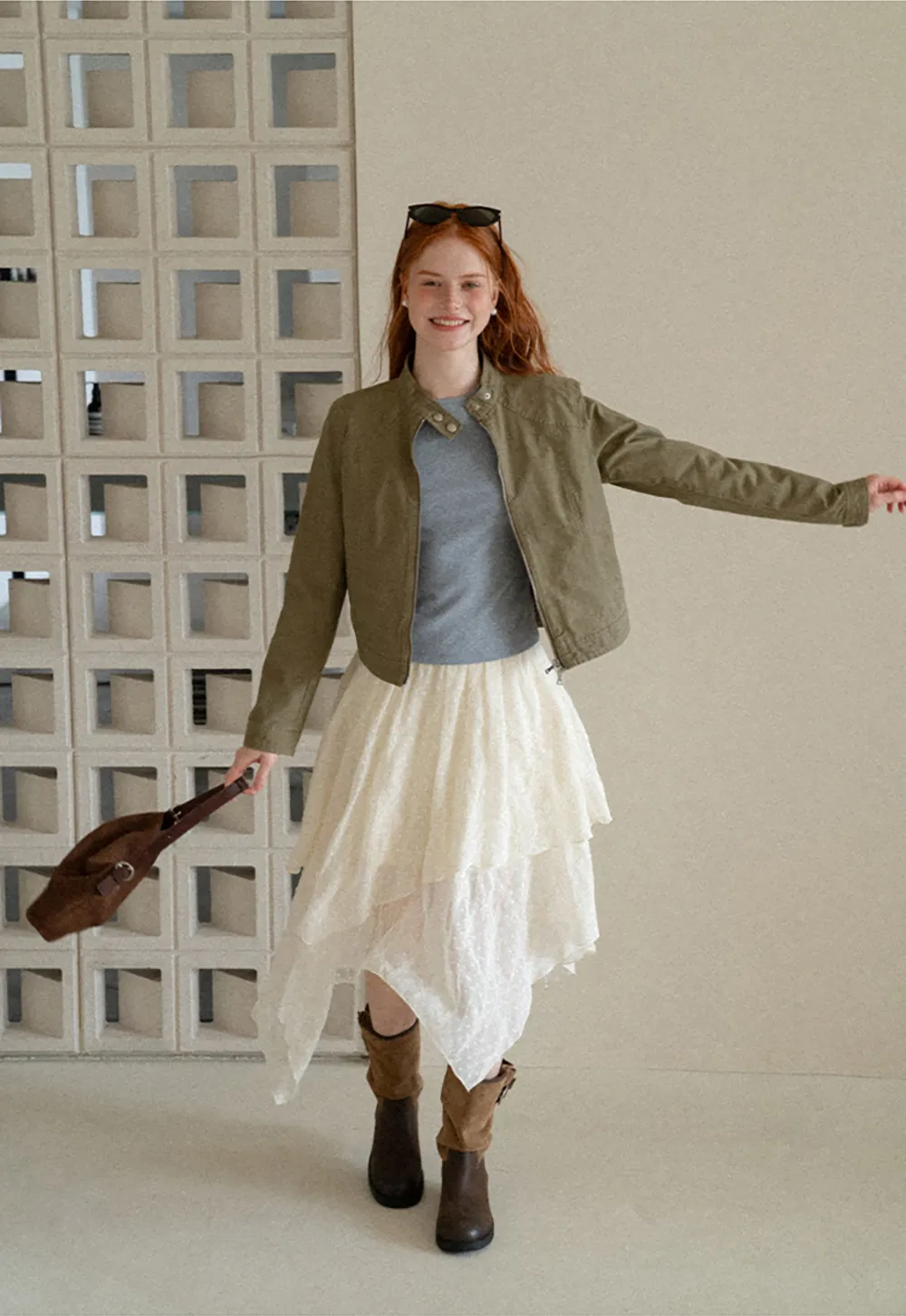 Asymmetrical Tiered Pleated Skirt
