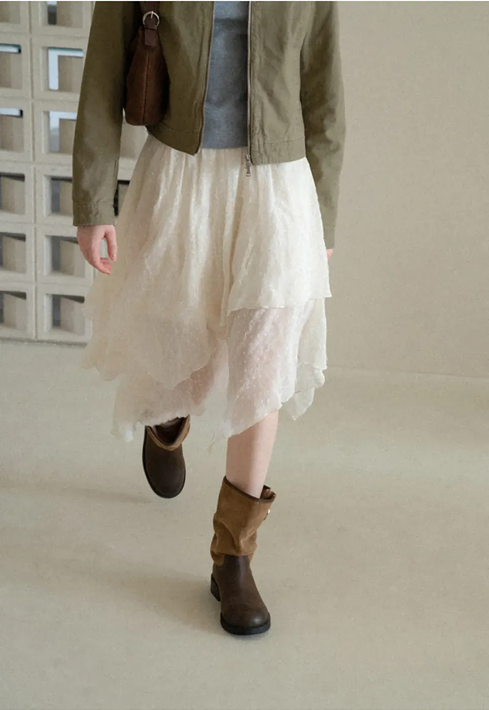 Asymmetrical Tiered Pleated Skirt