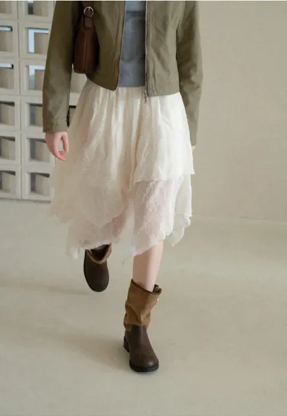 Asymmetrical Tiered Pleated Skirt